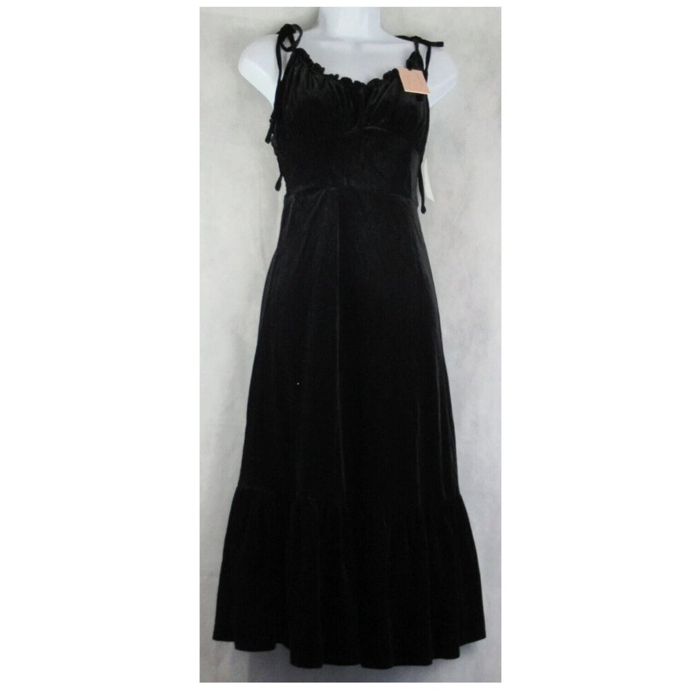 Black Tape Women's Strappy Tie V-Neck Velvet Midi Dress, Black, XS